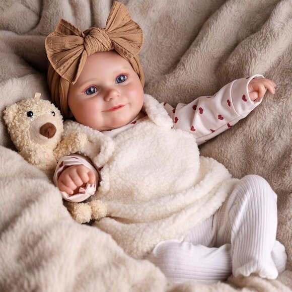 🆕17inch Soft Cloth Body Newborn Baby Poseable Limbs Brown Baby Doll Girl - Picture 4 of 8